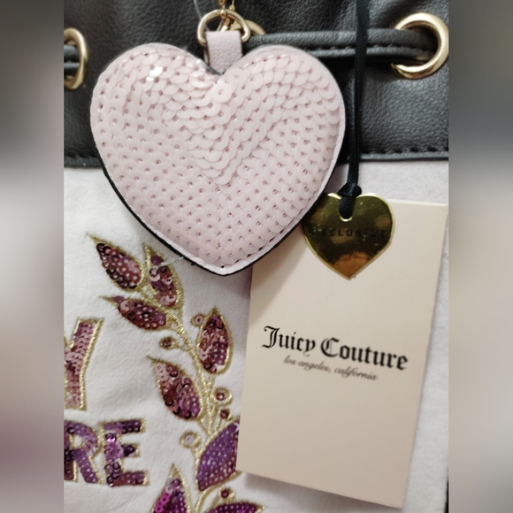 *Juicy Couture* DAYDREAMER *BLING* LOGO Black Pink Lilac With A Bow Tote🩷💜🖤 - Picture 4 of 12